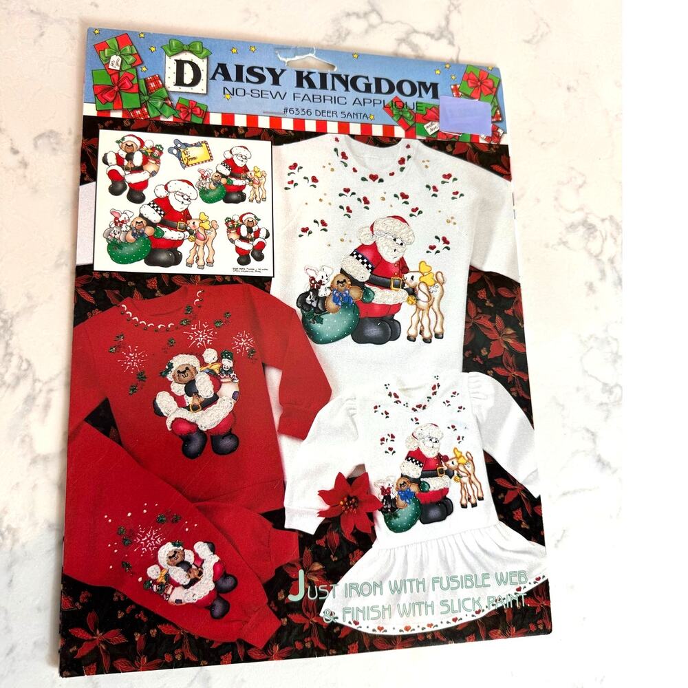 Vintage Daisy Kingdom Deer Santa No-Sew Fabric Applique kit 90s grandma core